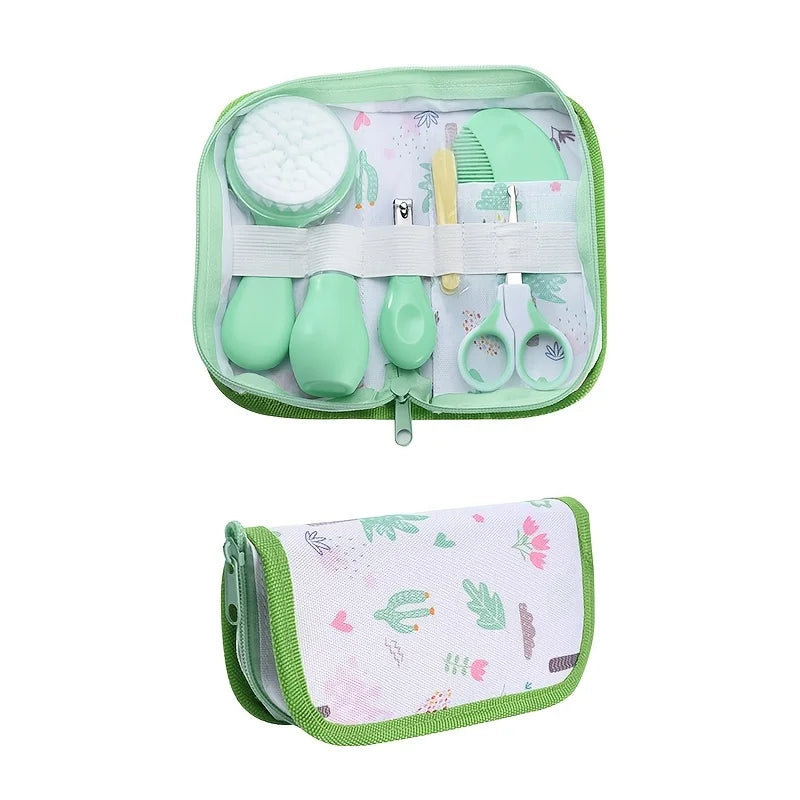 6-Piece Baby Care Kit with Animal-Print Portable Bag, Hair Brush, Comb, Nail Clipper, File, Scissors and Nasal Aspirator for Home and Travel
