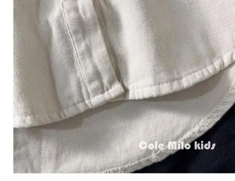 Baby and Toddler Collared Button-Up Shirt with Long Sleeves and Chest Pocket, Beige or Brown Unisex Casual Top for Spring and Fall Family Outfits