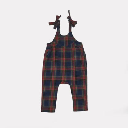 Navy Tartan Sibling Matching Outfits, 100% Cotton Plaid Jumper Dresses, Teen Skirts, Baby Rompers and Coordinating Boys and Girls Tops