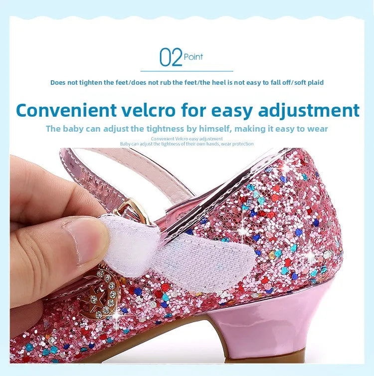 Bow-Accent Glitter Mary Jane Shoes for Girls with Buckled Strap and Block Heel, Sparkling Princess Dress Shoes for Parties and Weddings