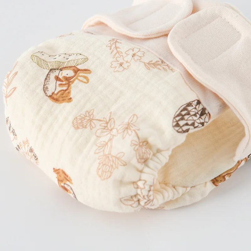 Baby Wrap Cloth Diaper with Adjustable Waist Tabs, Reusable Cotton Nappy in Animal and Rainbow Prints, Single-Piece Infant Changing Essential