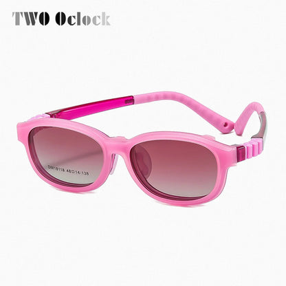 Children's 2-in-1 Sunglasses with Flexible Eyeglass Frame and Removable Sun Clip, Colorful Kids Shades for Summer Outings and Family Travel
