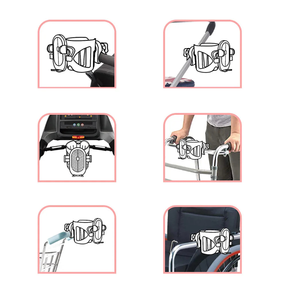 Stroller Drink and Phone Holder with Handlebar Clamp, Black Cup and Bottle Organizer with Separate Phone Cradle for Parent Walks and Family Outings