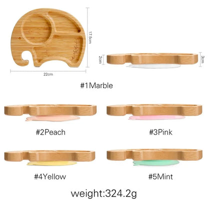Bamboo Baby Tableware Set with Animal Plate Designs, Bowl, Cup and Wooden-Handle Utensil Options for Supervised Infant and Toddler Mealtimes