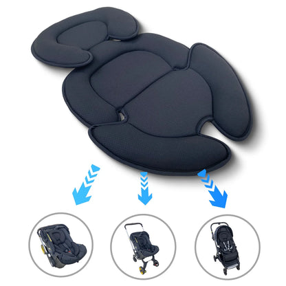 Padded Stroller Seat Insert with Contoured Head and Body Sections, Washable Polyester-Filled Cushion in Black or Gray for Manufacturer-Approved Use