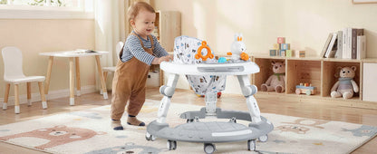 Baby Walker Activity Center in White, 4-in-1 Play Design with 3 Frame Height Settings, 5 Seat Adjustments and Wheeled Base for Indoor Use