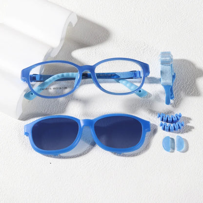Children's 2-in-1 Sunglasses with Flexible Eyeglass Frame and Removable Sun Clip, Colorful Kids Shades for Summer Outings and Family Travel