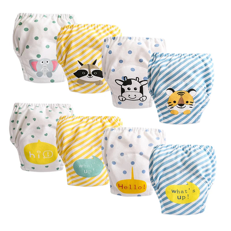 Washable Potty Training Pants Multipack, 4 or 8 Reusable Toddler Underwear Briefs with Printed Designs for Daytime Toilet Learning, Sizes S-XL