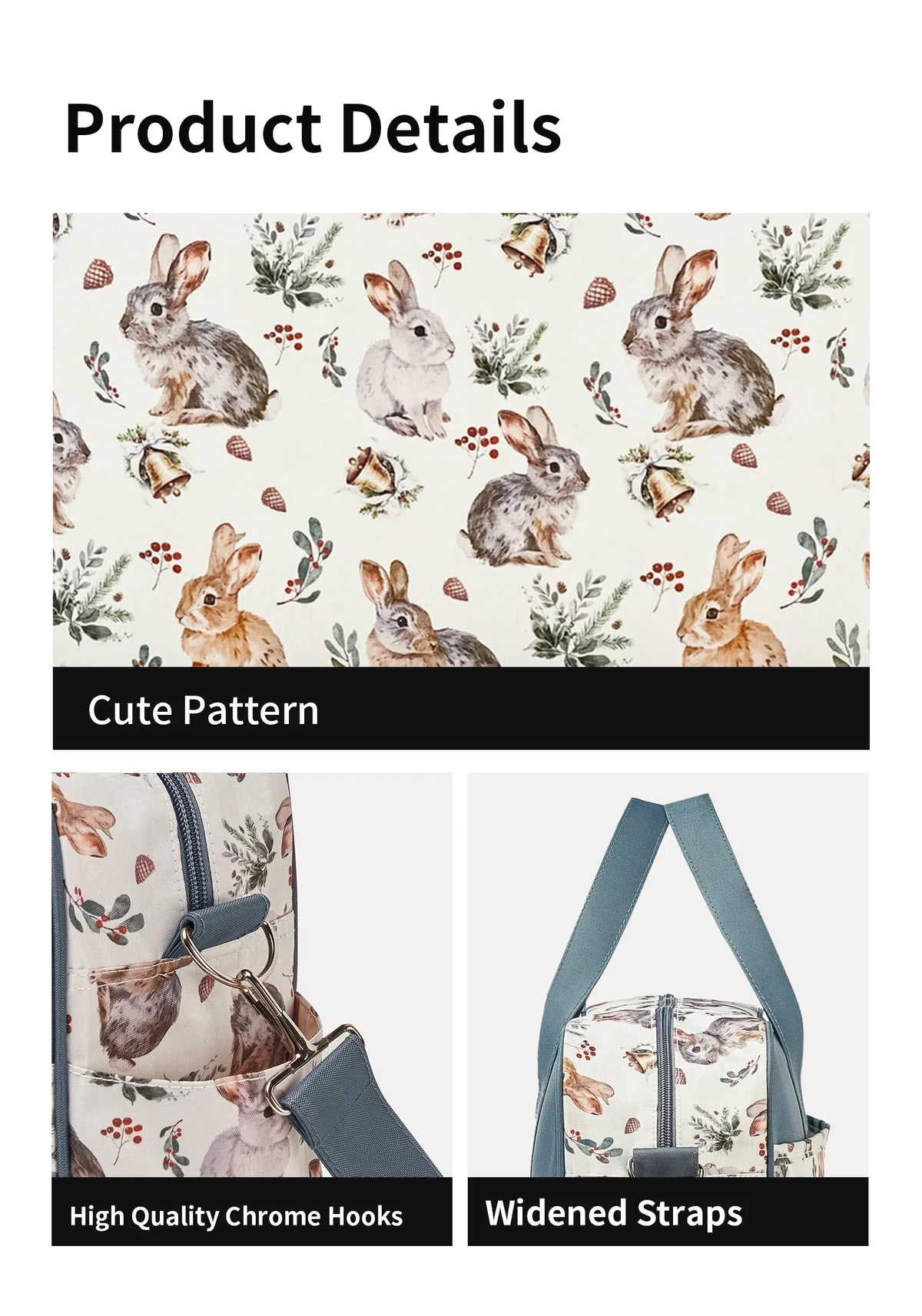 Diaper Tote Bag with Wide Opening and Printed Front Pockets, Large Capacity Baby Essentials Organizer for Moms, Travel and Everyday Outings