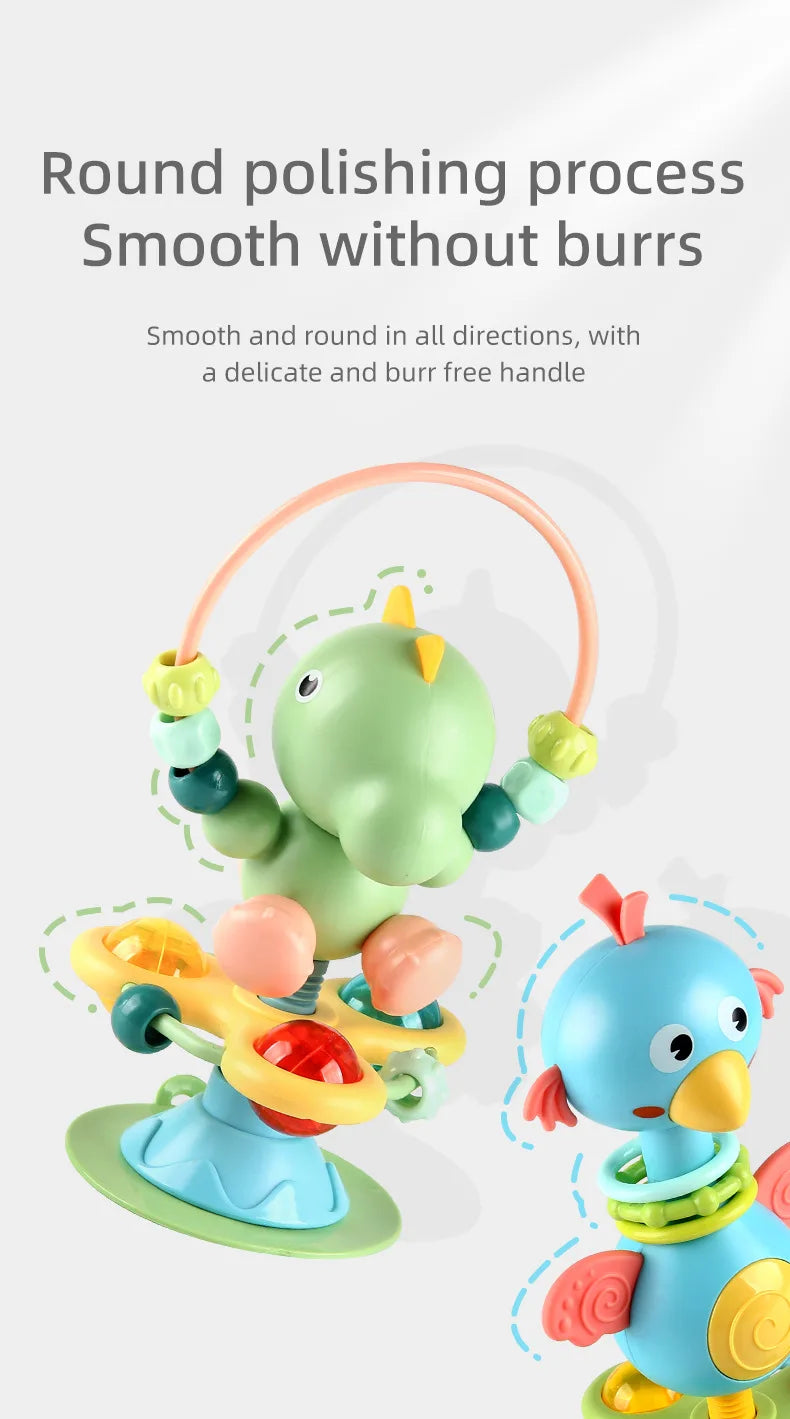 Animal Suction Activity Toy with Colorful Beads and Rattle Rings, Cartoon Tabletop Play Accessory for Supervised Reaching and Hands-On Exploration