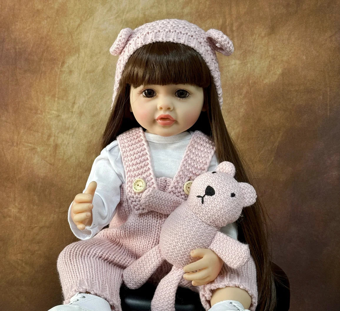 Long Hair Reborn Girl Doll with Fixed Acrylic Eyes, 20 Inch Toddler-Style Doll with Movable Limbs, Clothes, Magnetic Pacifier and Bottle
