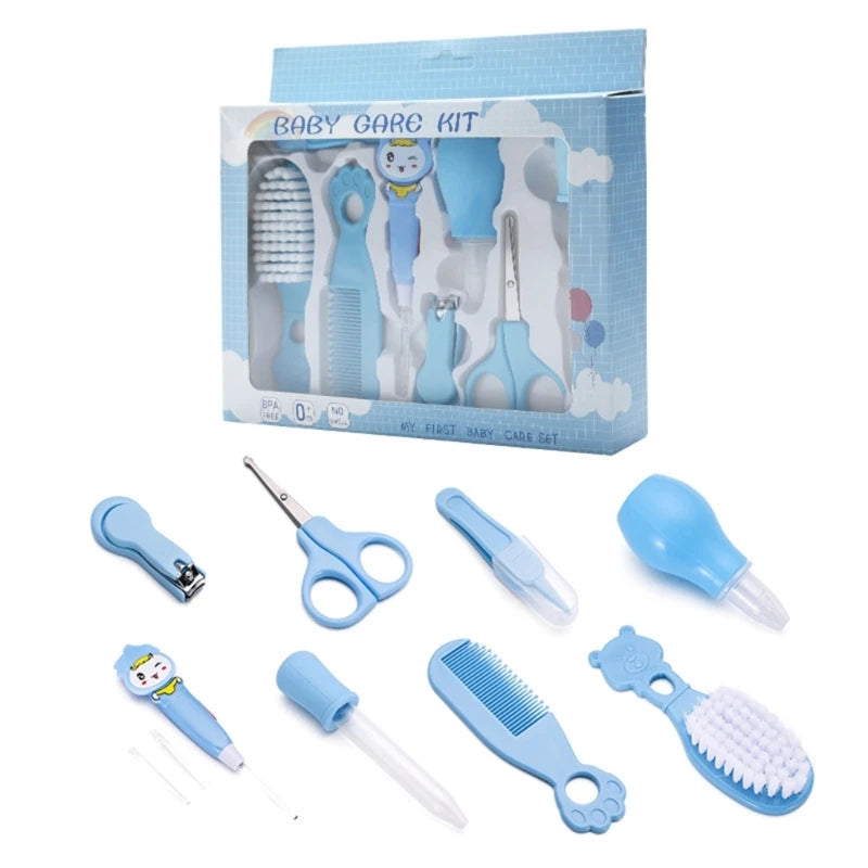 Newborn Grooming Essentials Kit with Zippered Storage Case, Baby Hair and Nail Care Tools in Blue or Pink, 8, 10 or 13-Piece Options