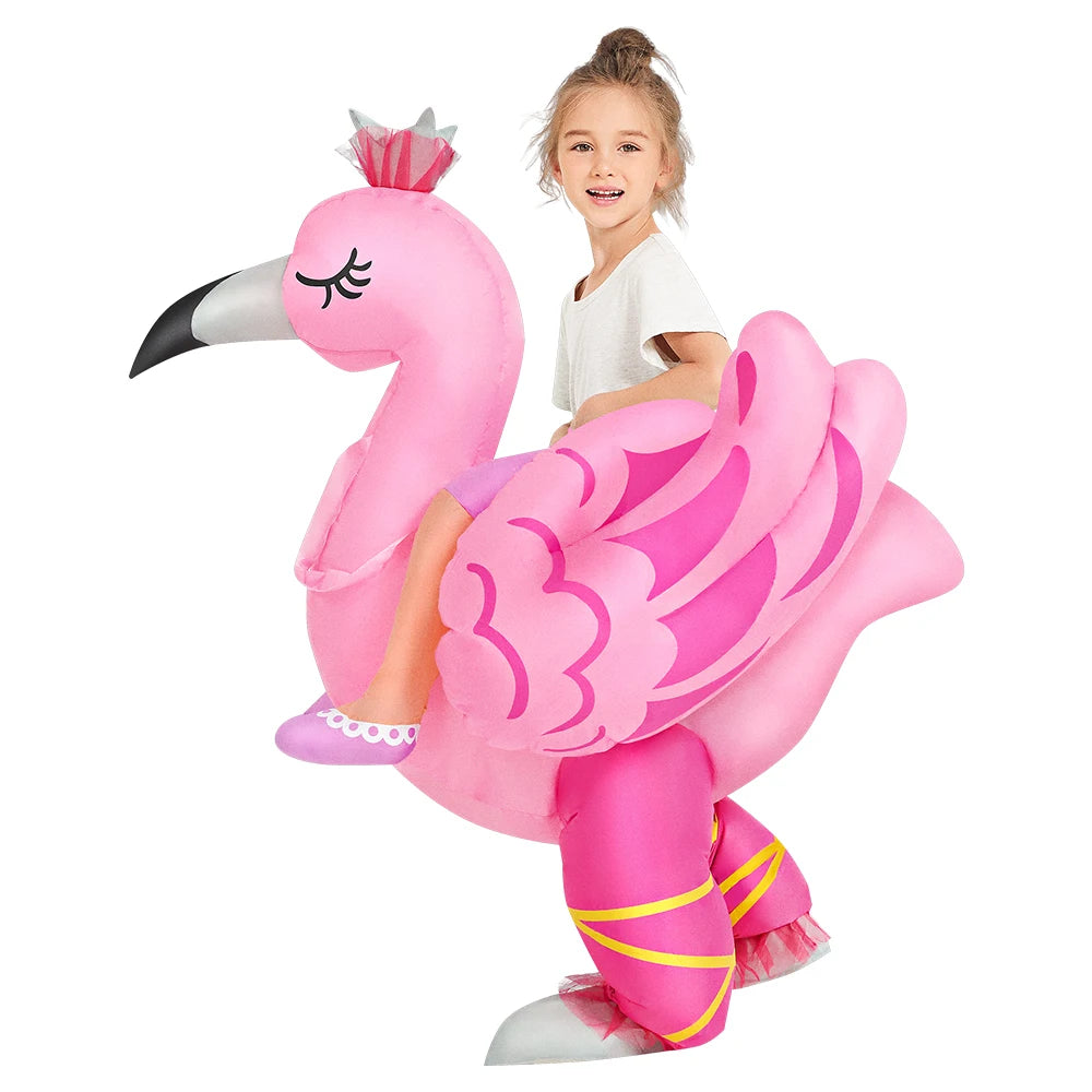 Inflatable Dinosaur Costume for Kids, Ride-On Style Dress-Up Outfit with Fan for Halloween, Birthday Parties and Holiday Cosplay