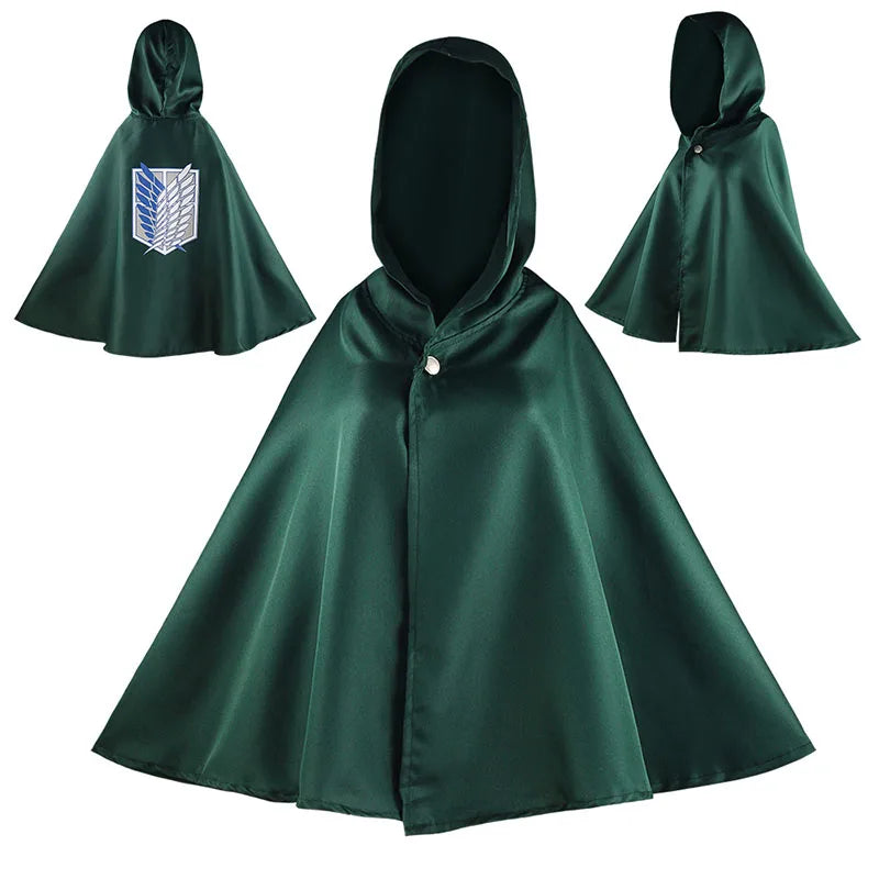 Attack on Titan Cosplay Costume Set with Jacket, Green Cloak, Skirt and Straps, Levi, Mikasa, Eren and Hange Options for Halloween