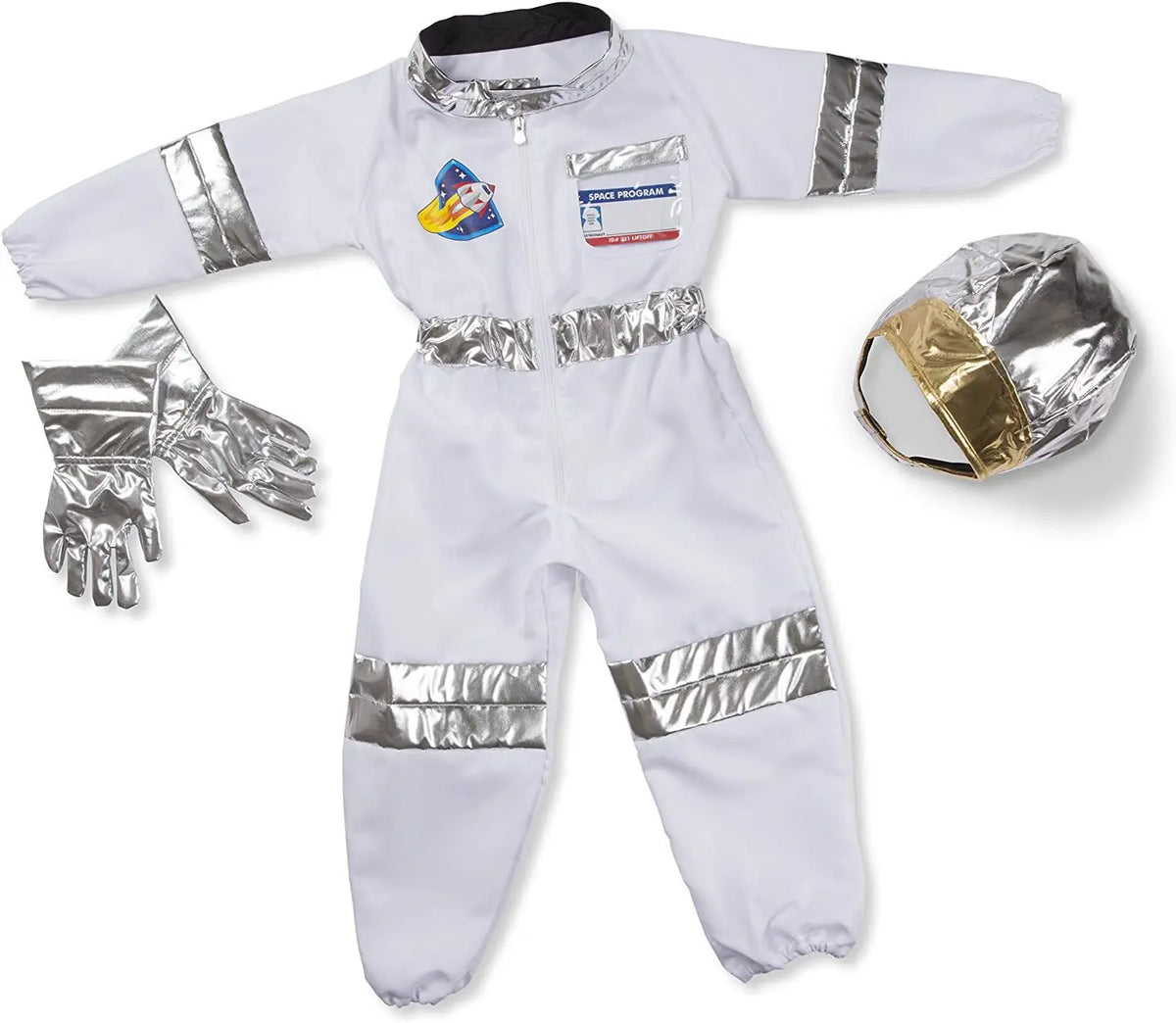 Space Explorer Costume for Kids with White Astronaut Jumpsuit, Space-Themed Patches and Metallic Trim Options for Halloween and Birthday Parties