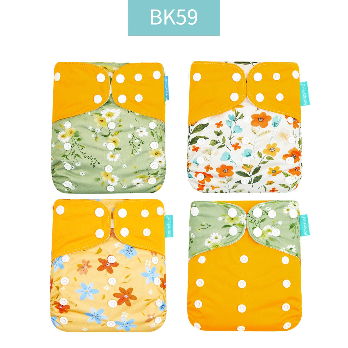 Reusable Cloth Diapers, Happyflute 4-Pack One-Size Pocket Baby Nappies with Adjustable Snap Closures, Washable Covers, Inserts Sold Separately