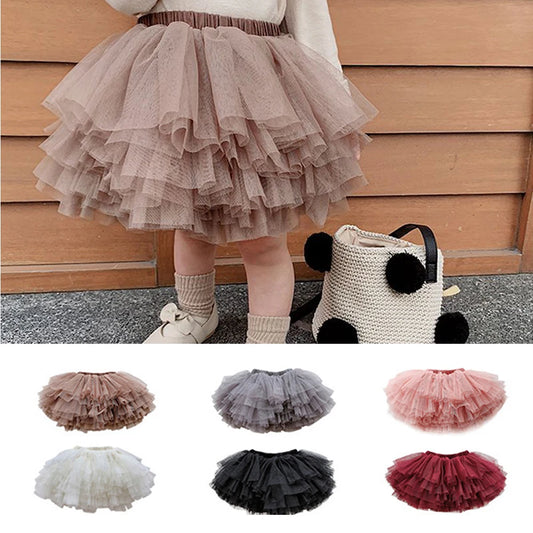 Tiered Tulle Tutu Skirt for Toddler and Little Girls with Gathered Waistband, Fluffy Solid Color Pettiskirt for Birthdays, Dance and Dress-Up