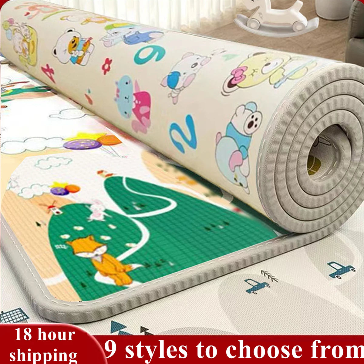 Multi-Size Baby Crawling Play Mat with Double-Sided Illustrated Patterns, Foldable XPE Floor Rug in 0.5 or 1 cm Thickness for Supervised Play