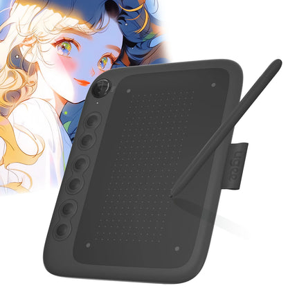 Compact Graphics Tablet UGEE Q6, 6-Inch Drawing Pad with Battery-Free Stylus, 8192 Pressure Levels, 60 Degree Tilt and 6 Shortcut Keys