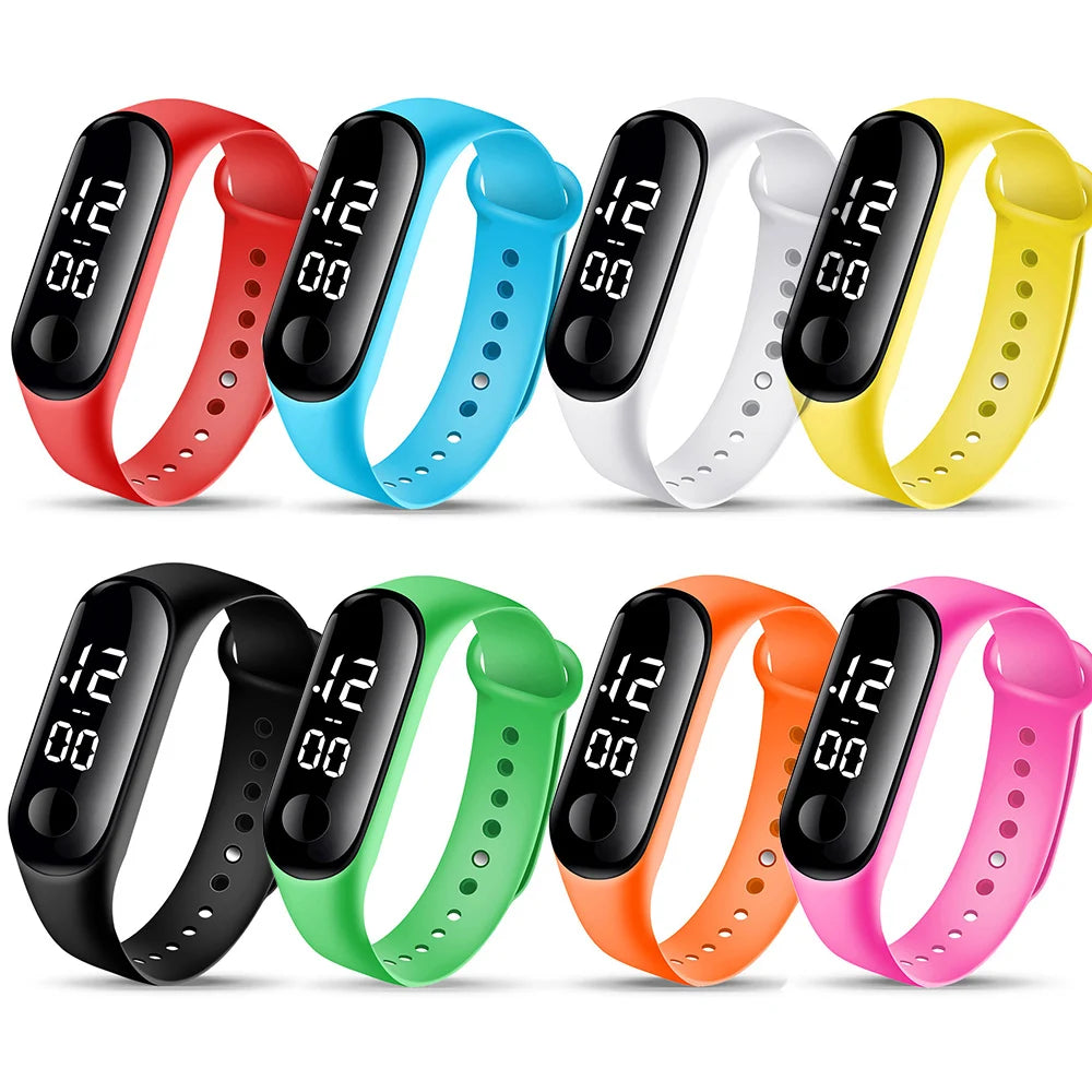 Kids LED Watch Set of 8, Colorful Digital Wristwatches with Adjustable Rubber Straps and Black Displays for School Days and Everyday Wear