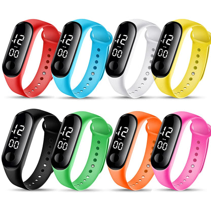 Kids LED Watch Set of 8, Colorful Digital Wristwatches with Adjustable Rubber Straps and Black Displays for School Days and Everyday Wear