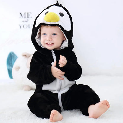Animal Kigurumi Costume for Babies and Toddlers, Hooded Flannel Jumpsuit with Long Sleeves for Halloween Dress-Up and Family Photos