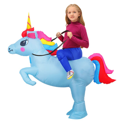 Inflatable Dinosaur Costume for Kids, Ride-On Style Dress-Up Outfit with Fan for Halloween, Birthday Parties and Holiday Cosplay