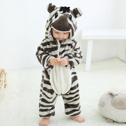 Baby Animal Hooded Costume Jumpsuit with Flannel Styling, Duck, Rabbit, Leopard and More Dress-Up Options for Boys and Girls, Sizes 70-120