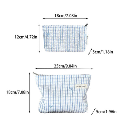 Baby Essentials Pouch with Striped Bow Embroidery and Zipper Closure, Small or Large Diaper Bag Organizer for Toiletries, Makeup and Travel