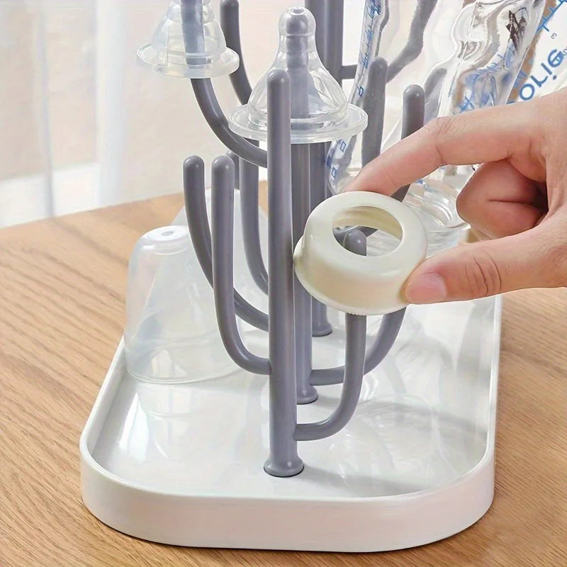 Cactus Baby Bottle Drying Rack with Branch Holders and Water Catch Tray, Portable PP Countertop Organizer for Bottles, Nipples and Pacifiers