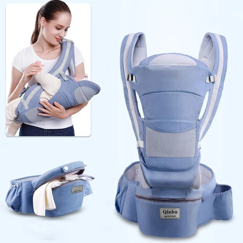 Hip Seat Baby Carrier with Padded Shoulder Straps, Wide Waist Belt and Zippered Storage Pocket, Babywearing Gear in Solid and Floral Color Options