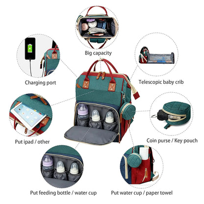 Diaper Backpack with USB Port and Fold-Out Changing Station, Type 1 and Type 3 Baby Essentials Bag with Organized Storage for Moms and Dads