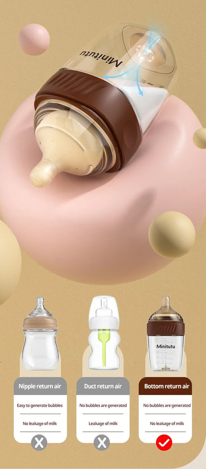 Glass Baby Feeding Bottle, Borosilicate Milk Bottle with Silicone Nipple and Bottom Air Return Valve, 80 mL, 160 mL and 240 mL Infant Options