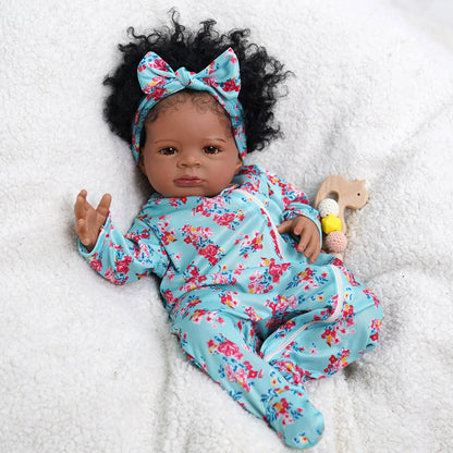 Curly Hair Reborn Baby Girl Doll, 20-Inch Cloth Body with Soft Vinyl Head and Limbs, Painted Details and Accessories for Collectors