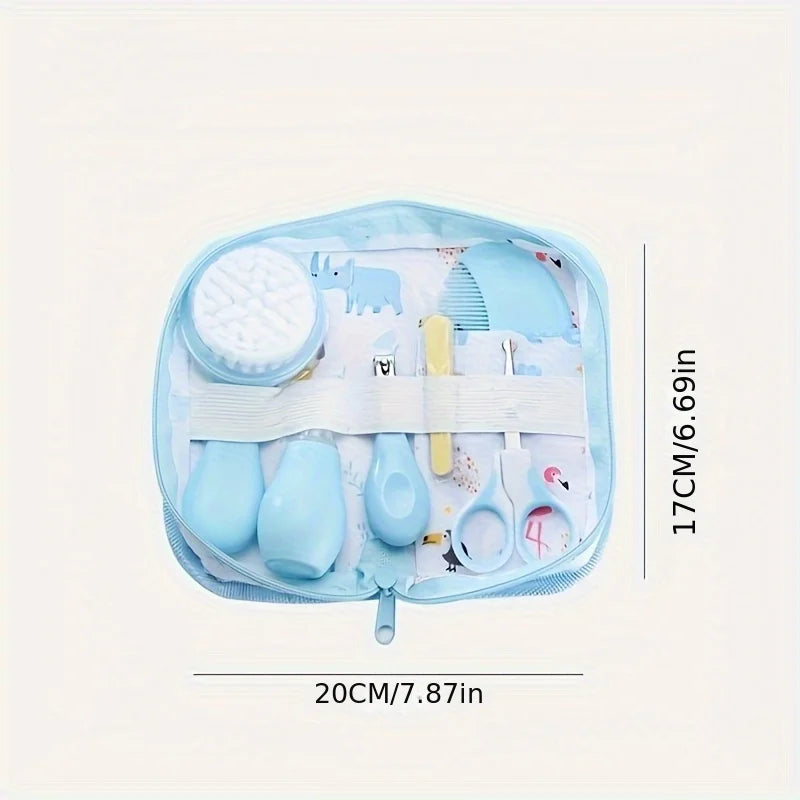 6-Piece Baby Care Kit with Animal-Print Portable Bag, Hair Brush, Comb, Nail Clipper, File, Scissors and Nasal Aspirator for Home and Travel