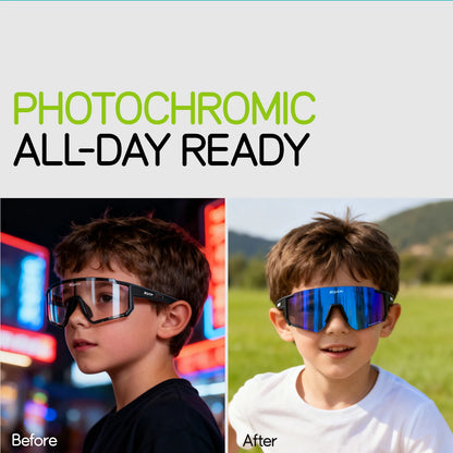 Kids Cycling Sunglasses by SCVCN for Ages 6-14, UV400 TR90 Sports Eyewear with Adjustable Nose Pads and Photochromic or Polarized Options