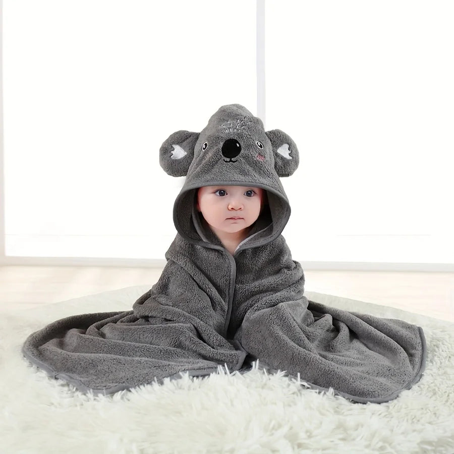 Animal Hooded Baby Towel in Soft Coral Fleece, Newborn Bath Wrap with Six Cute Character Styles for After-Bath, Pool and Beach Drying