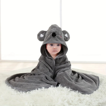 Animal Hooded Baby Towel in Soft Coral Fleece, Newborn Bath Wrap with Six Cute Character Styles for After-Bath, Pool and Beach Drying
