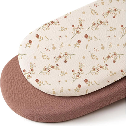 Cotton Bassinet Mattress Covers 2-Pack, Removable Washable Cradle Fitted Sheets with Textured Fabric for Compatible Nursery Mattresses