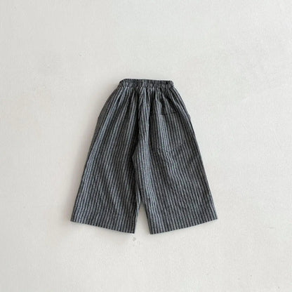 Cotton Toddler Striped Pants with Pull-On Elastic Waist, Relaxed Long Trousers for Boys and Girls in Six Colors, Sizes 12-24M to 5-6Y
