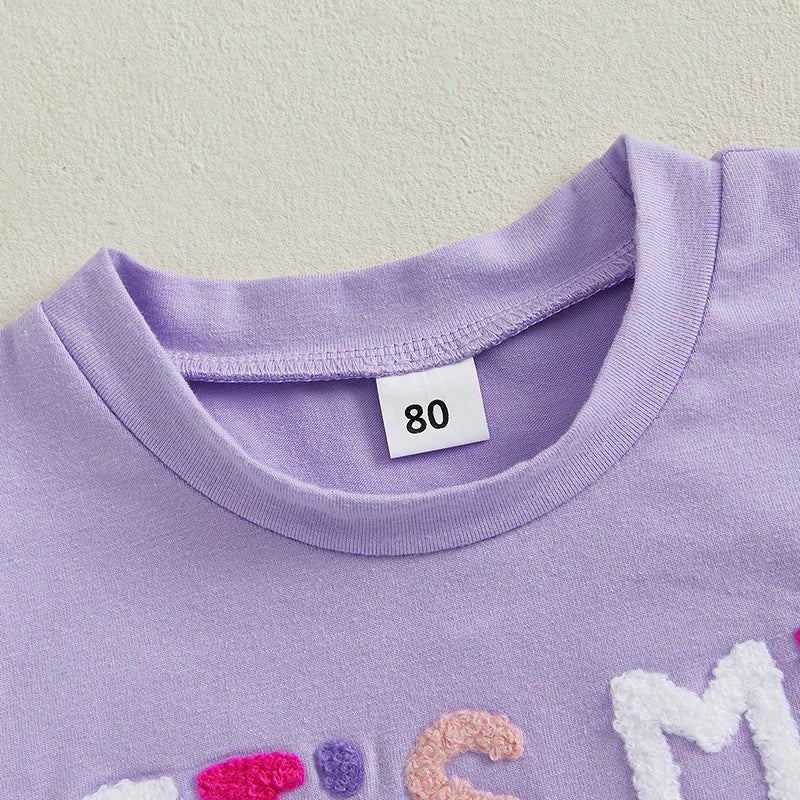Toddler Girl Birthday Outfit with Purple Embroidered Tee and Pastel Rainbow Tulle Skirt, Two-Piece Party and Photo Set, 12 Months-6 Years