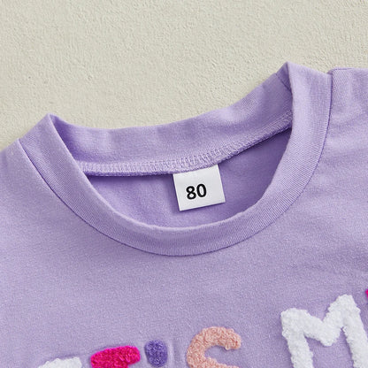 Toddler Girl Birthday Outfit with Purple Embroidered Tee and Pastel Rainbow Tulle Skirt, Two-Piece Party and Photo Set, 12 Months-6 Years