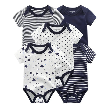 Baby Bodysuit Multipack with Cartoon Prints, Kiddiezoom 5 Short Sleeve One-Piece Outfits with Snap Closures for Boys and Girls, 3M-12M