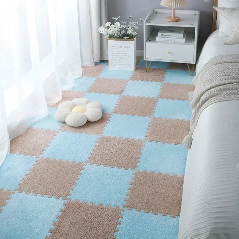 Plush Interlocking Foam Floor Mat with 30 cm Velvet-Topped EVA Tiles, 10 or 20 Pieces for Kids Rooms, Nursery Corners and Indoor Play Areas