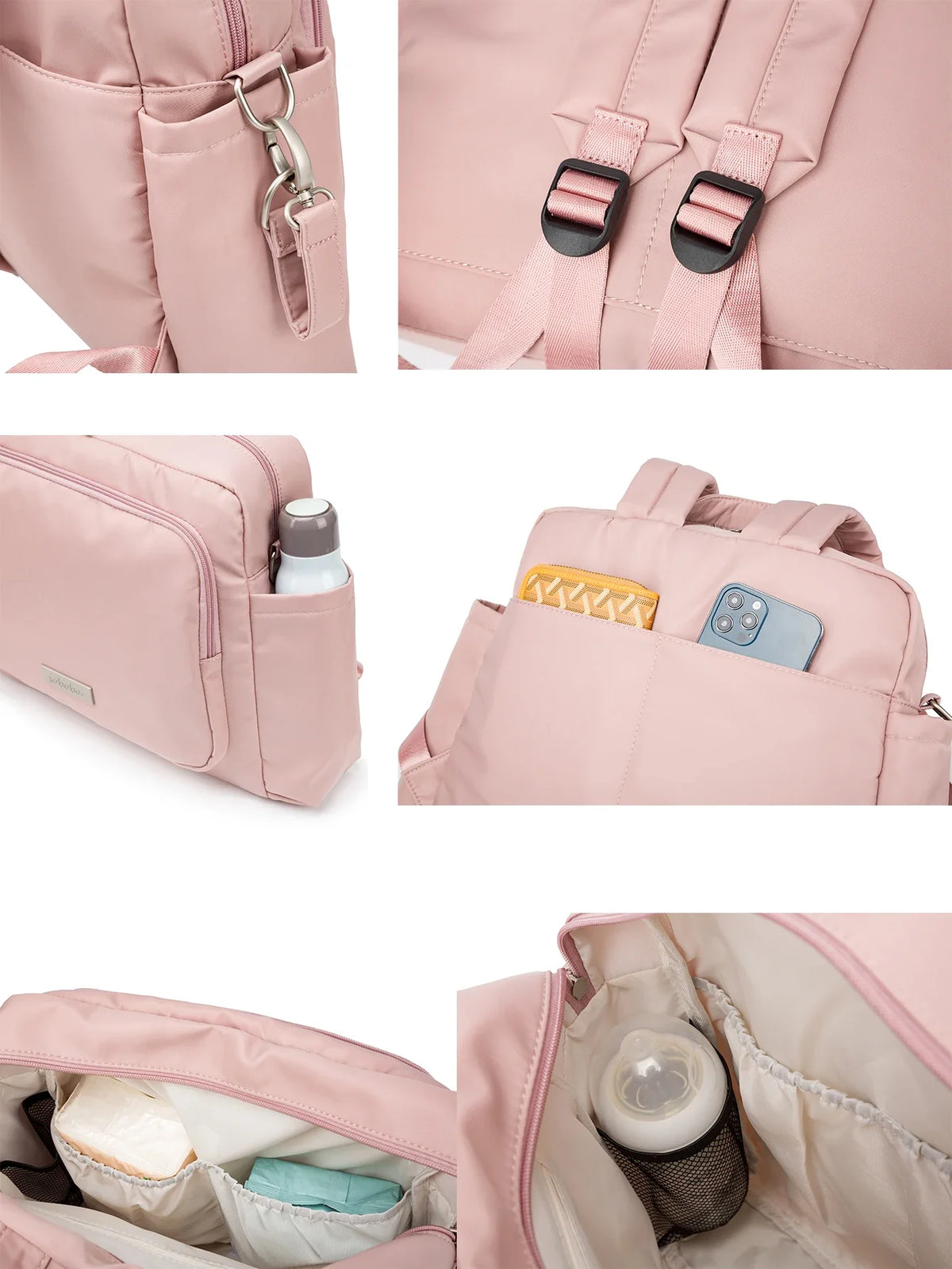 Diaper Bag Backpack with Wide Front Zip Pocket, SOBOBA Baby Essentials Organizer with Side Pockets and Top Handle, 34 x 32 x 12 cm