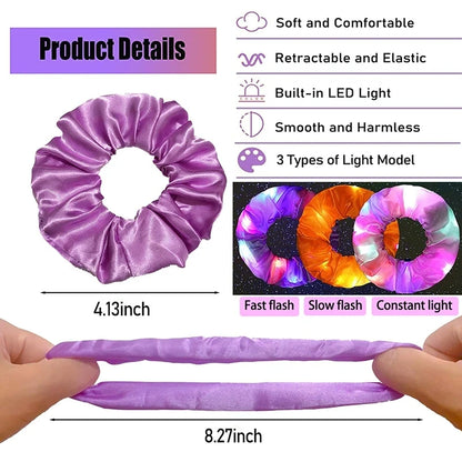 LED Hair Scrunchies for Women, Light Up Satin Elastic Hair Ties with 3 Lighting Modes for Glow Parties, Concerts & Holiday Gifts
