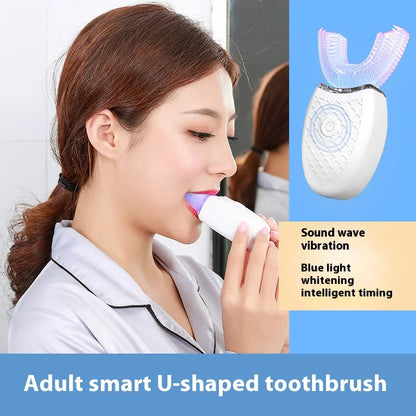 Adult U-Shaped Electric Toothbrush with Four Brushing Modes, Blue-Light Feature and Wireless Charging Design for Daily Oral Care