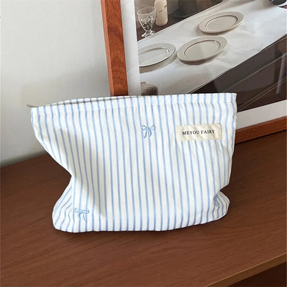 Baby Essentials Pouch with Striped Bow Embroidery and Zipper Closure, Small or Large Diaper Bag Organizer for Toiletries, Makeup and Travel