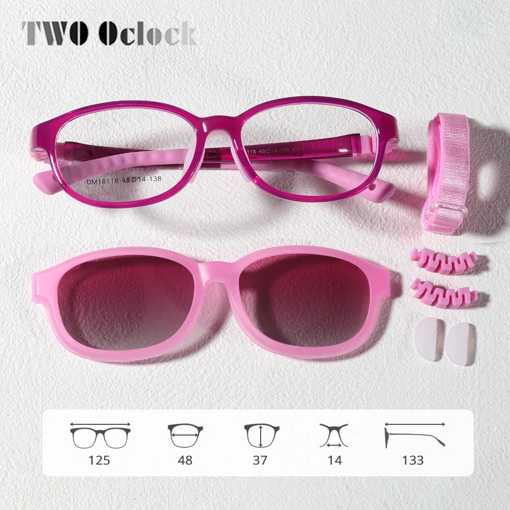 Children's 2-in-1 Sunglasses with Flexible Eyeglass Frame and Removable Sun Clip, Colorful Kids Shades for Summer Outings and Family Travel