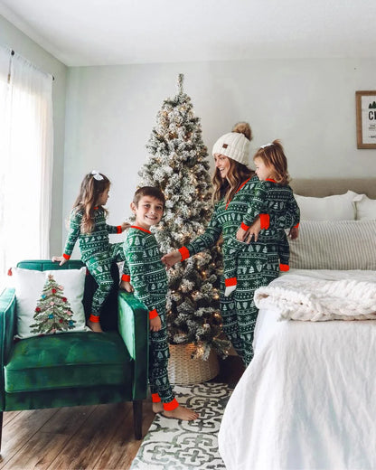 Matching Christmas Pajamas for Family, Festive Allover Print Mom Dad Kids Two-Piece Outfits and Baby Romper for Holiday Photos